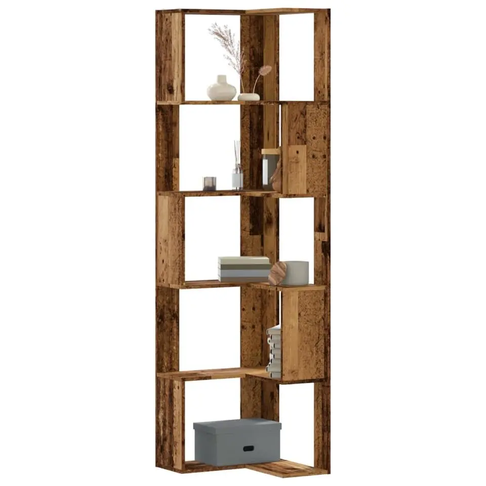vidaXL - 5-laags Hoekboekenkast - Oud hout - Bewerkt hout - 50x50x179 cm