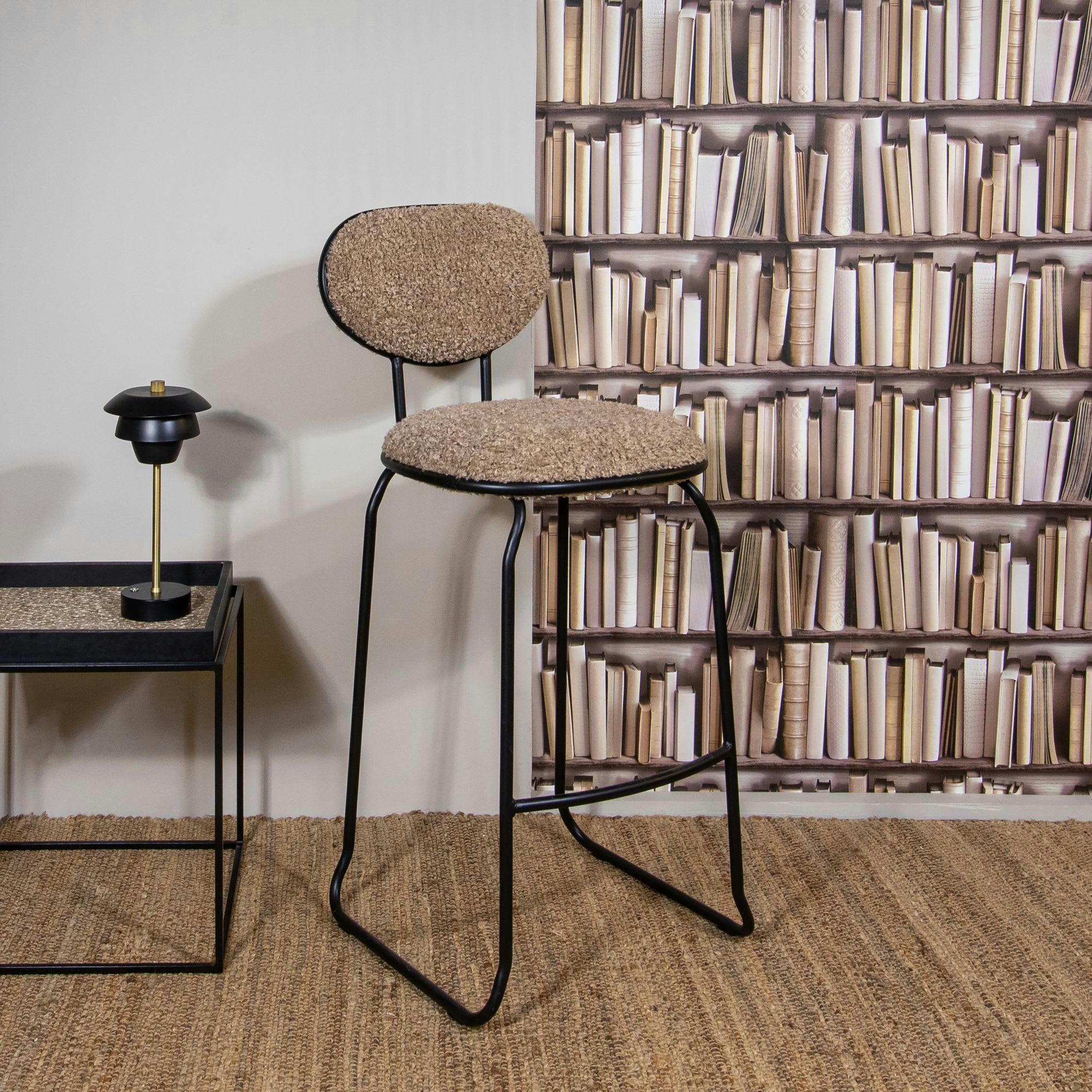 LAMA - Lot de 2 chaises de bar bi-matière taupe et pied en metal noir