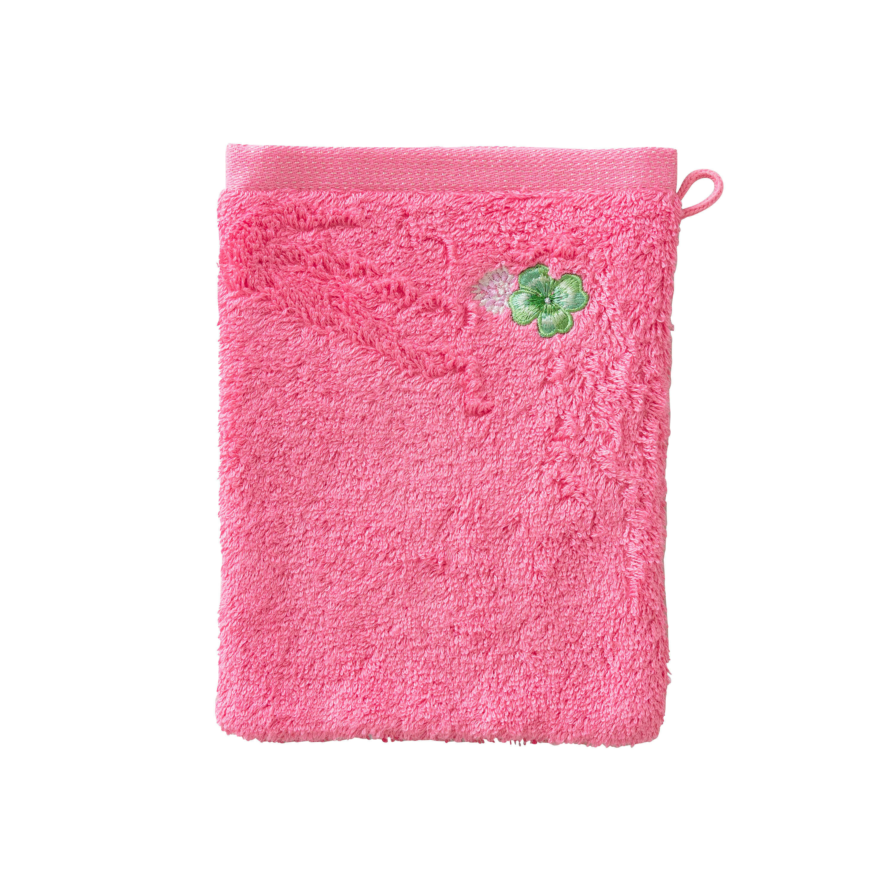 ELOGES - Gant de toilette coton bouclette brodé rose 15x21