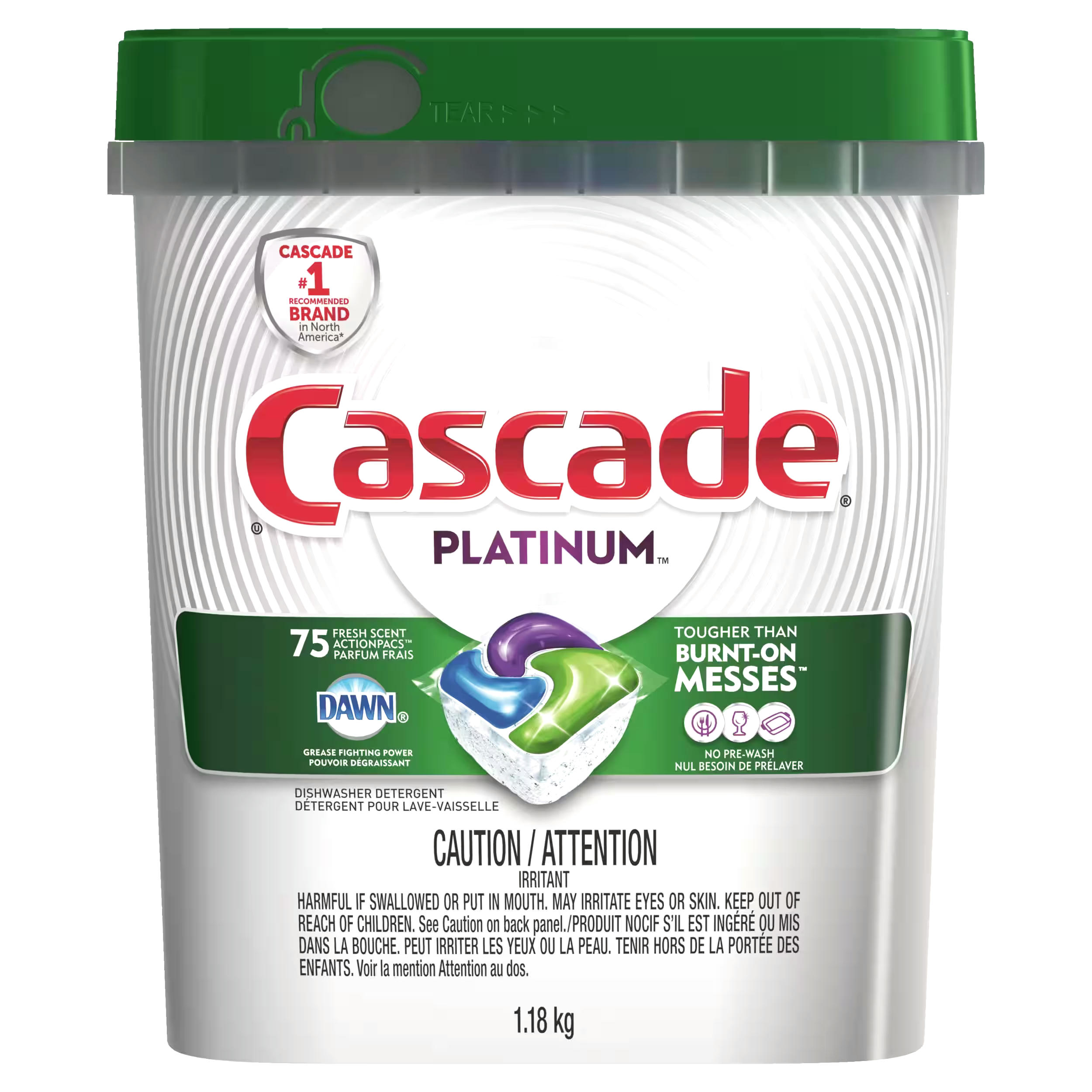 Cascade Platinum ActionPacs™ Dishwasher Detergent with Dawn, Fresh Scent, 67-pk