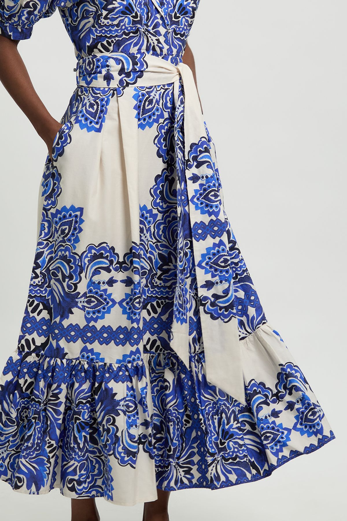 KarenMillen Tile Print Cotton Poplin Midi Dress