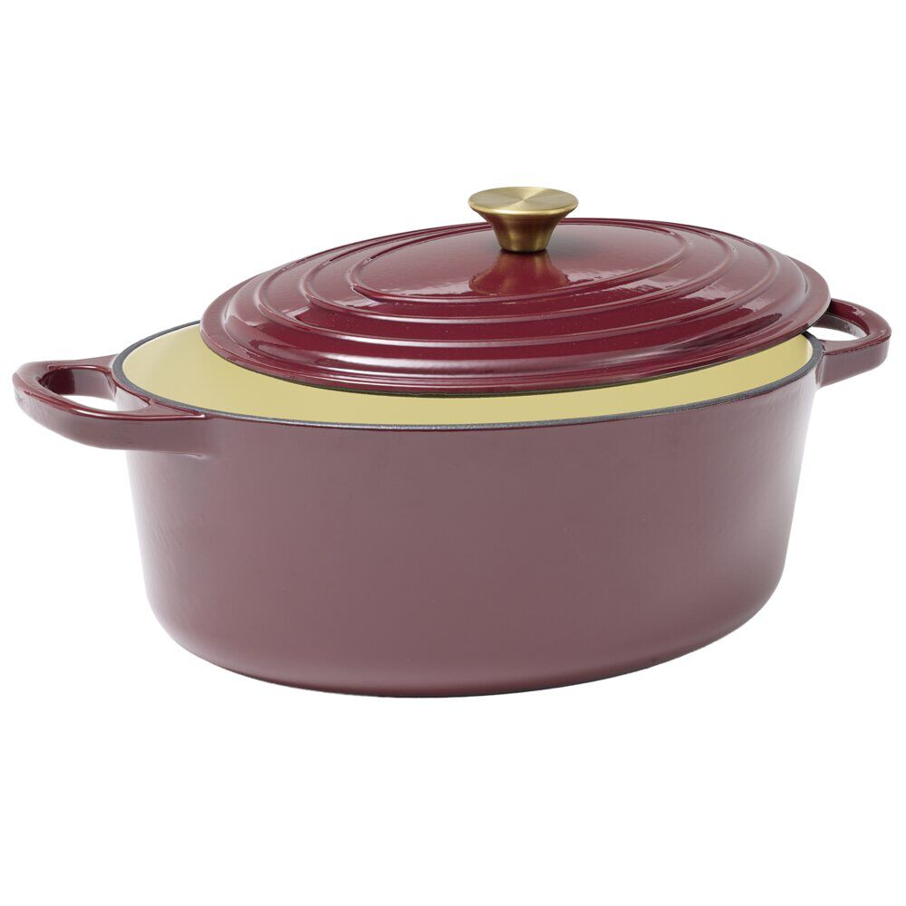 Cocotte en fonte ovale 6L avec poignée dorée L40X31XH12 cm (2 modèles bordeaux ou blanc)