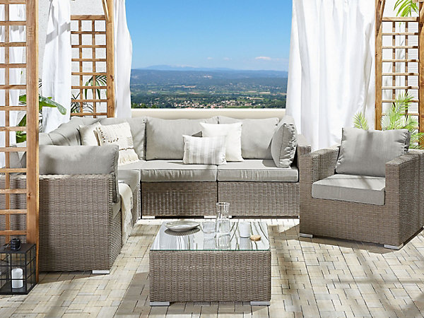 Ensemble de salon de jardin avec table 6 places CONTARE Côté droit Polyrotin Taupe