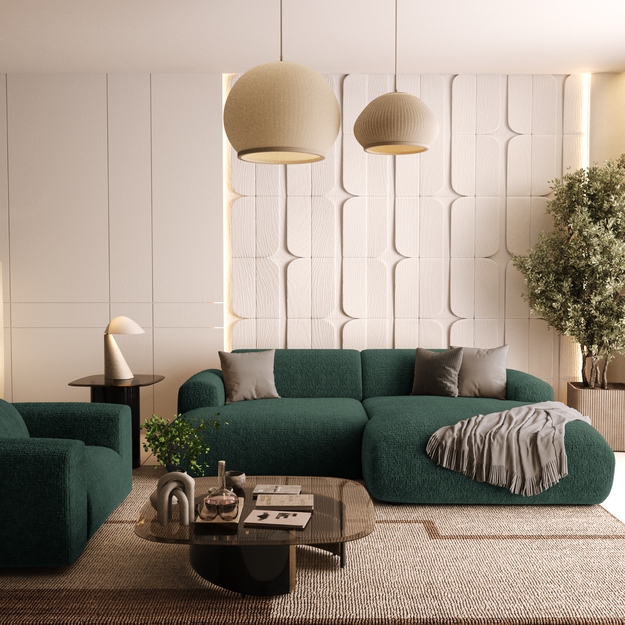 Rechte hoekbanken MYRA 4 personen Fluweel met patroon Smaragdgroen