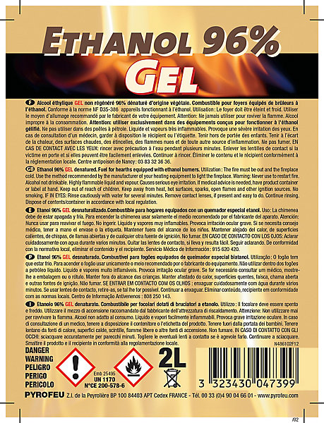 Ethanol en gel 96% Pyrofeu en bidon de 2 litres