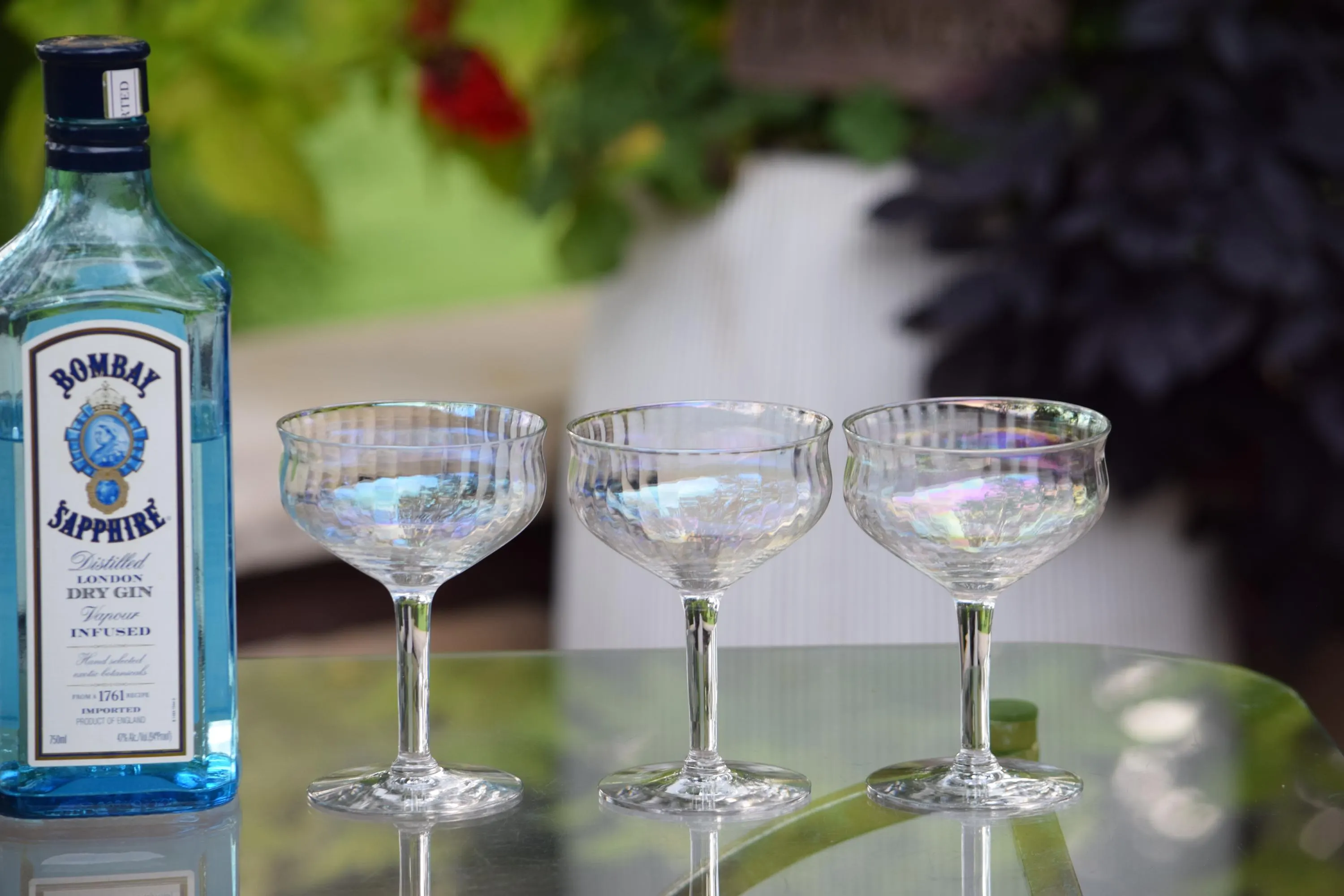 6 Vintage Iridescent Cocktail Glasses, 1950's, Vintage Iridescent Champagne Coupes, Unique Shaped Cocktail Glasses, Mixologists Glasses