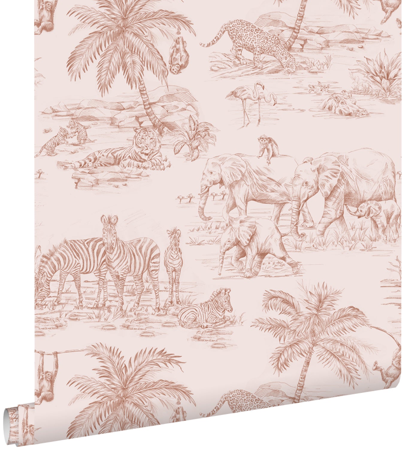 ESTAhome behang jungle dieren terracotta roze - 53 cm x 10.05 m - 139348
