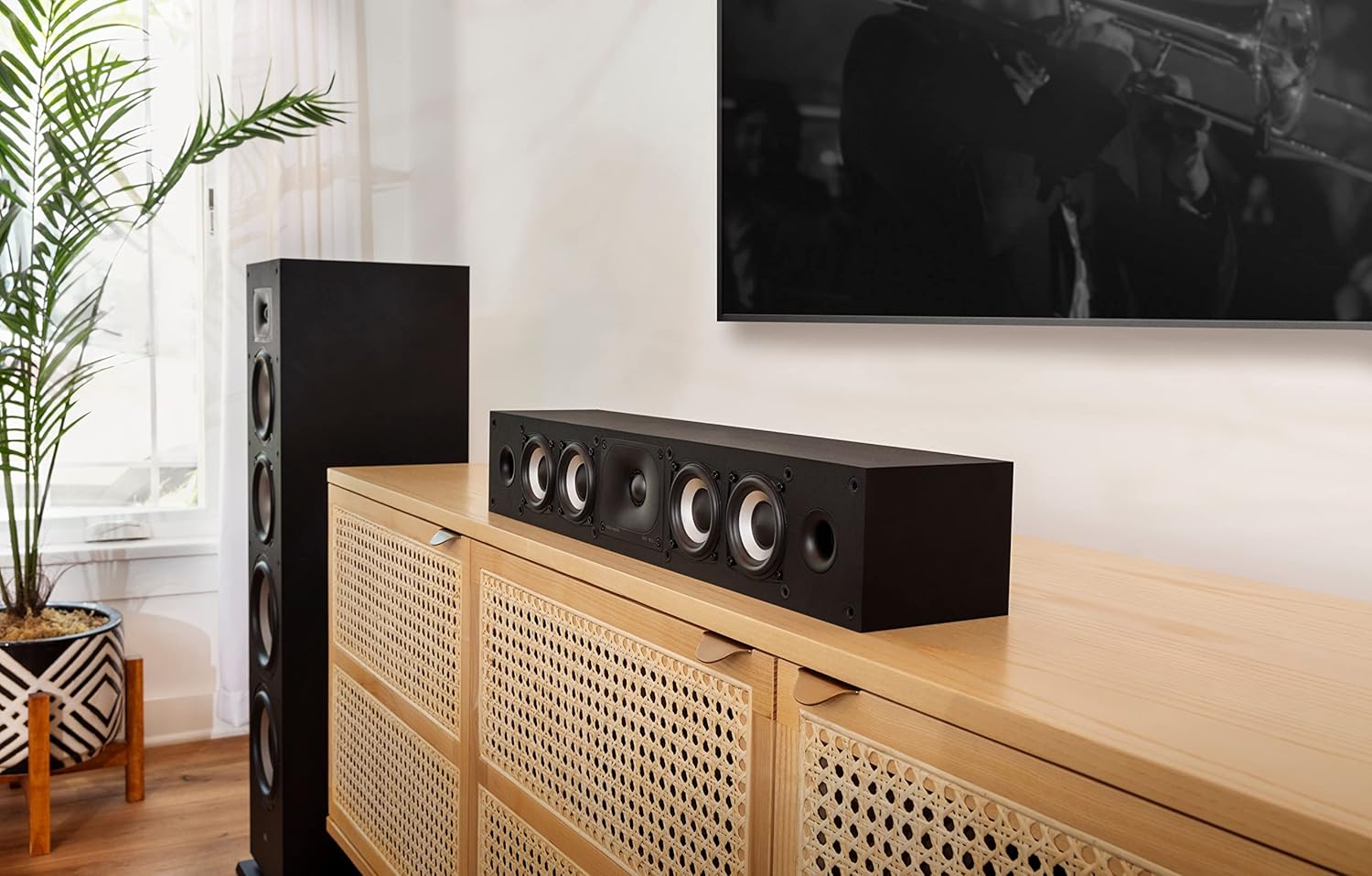 Polk Monitor XT35 Slim Center Channel Speaker - Hi-Res Audio Certified  Dolby Atmos & DTS:X Compatible  1 Terylene Tweeter & Four 3 Dynamically Balanced Woofers  Wall-Mountable  Midnight Black