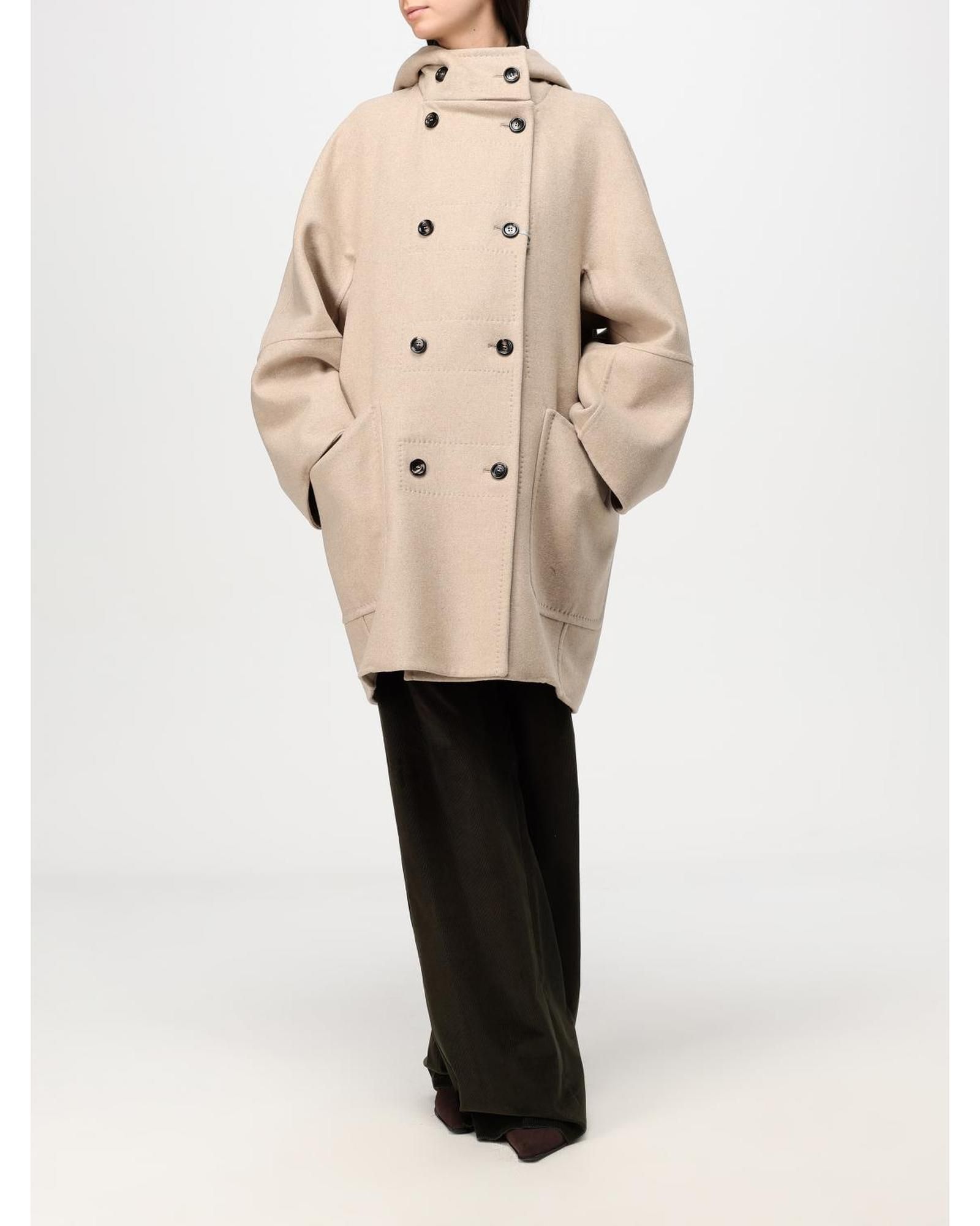 Max Mara Hooded Wool DoubleBreasted Coat- Beige