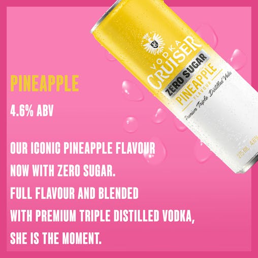Vodka Cruiser Sugar Free Pineapple, Refreshing Flavoured Pre-Mixed Vodka Drink, 4.6% ABV, 275mL (Case of 24 Cans)
