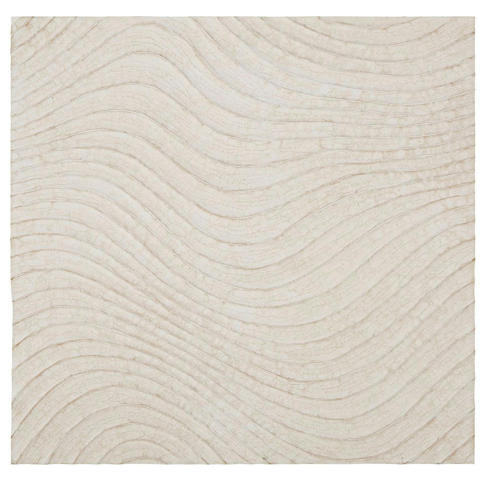 MURIA - Déco murale en bois de manguier gravé blanc et doré 92x92