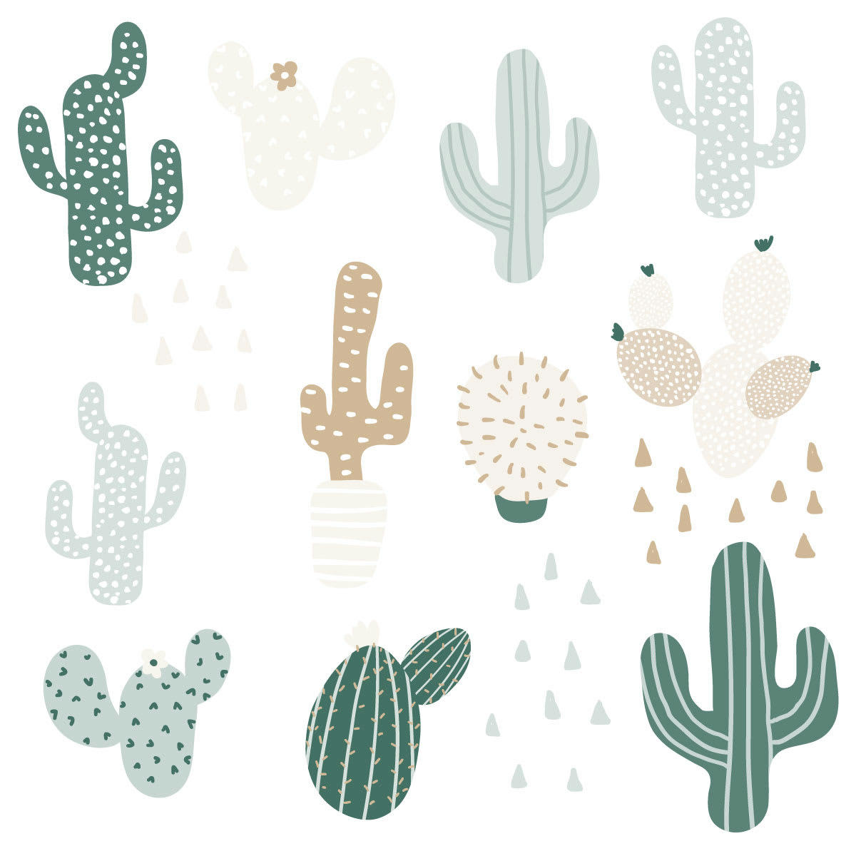 DESERT - Stickers mureaux en vinyle cactus verts