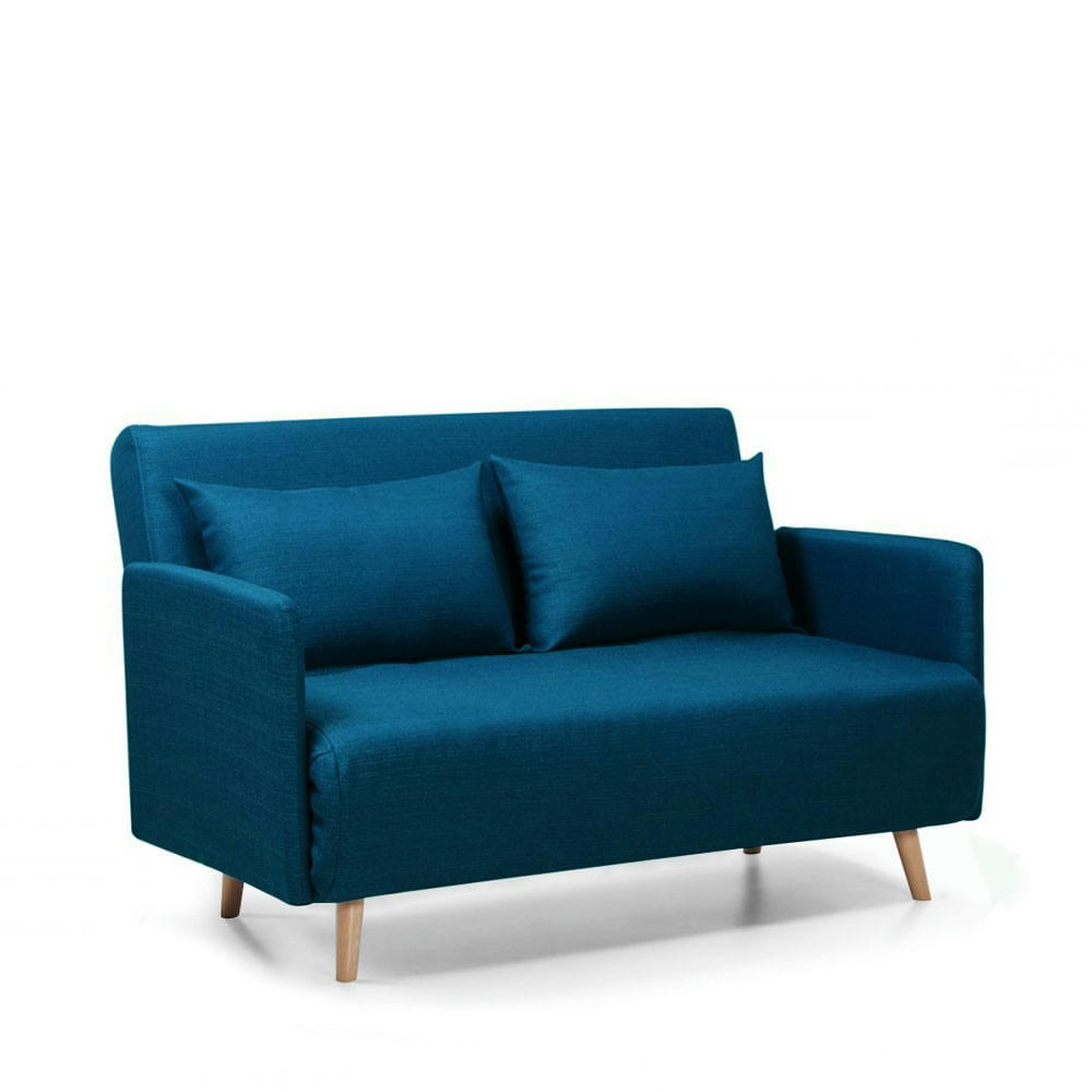 BELUSHI - Canapé convertible 2 places en tissu (L120cm) bleu
