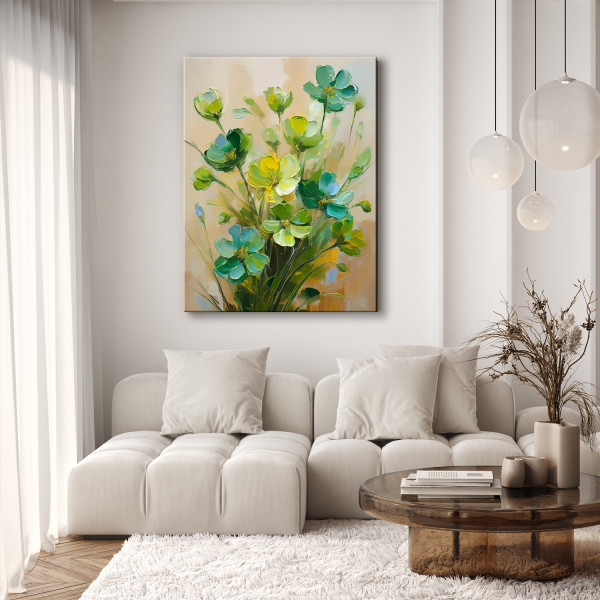 Feeby Obraz na płótnie, Zielone Kwiaty Malowane 40x60