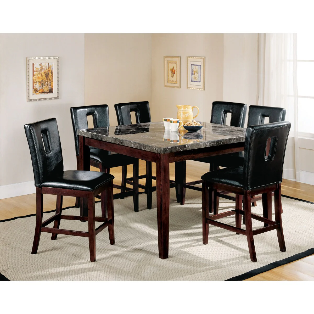 ACME Danville Counter Height Table in Black Marble & Walnut