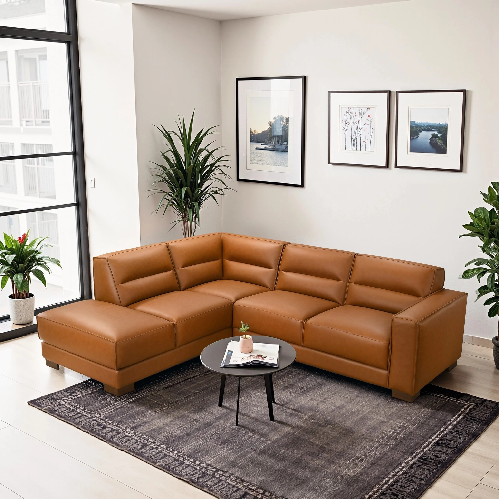 Macon Spacious Sectional Sofa in Durable Vegan Leather Upholstery