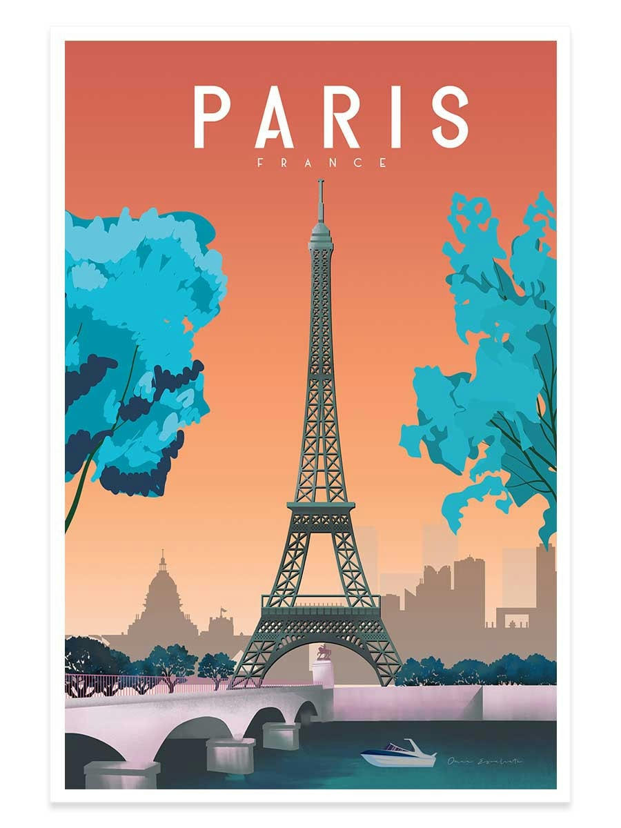 - Affiche ville retro Paris France sans cadre 40x60cm
