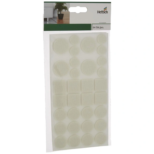 Filzgleiter, Set: quadratisch / rund, Selbstklebend, weiß, 3 mm, 64-tlg.