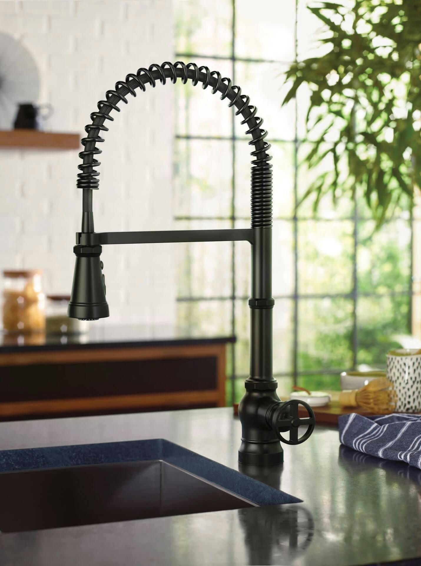 Moen® Paterson Single Handle Pre-Rinse Spring Pull Down Kitchen Faucet with Power Boost, Matte Black