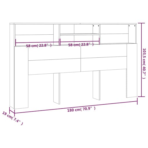 NNEVL Headboard Cabinet White 180x19x103.5 cm