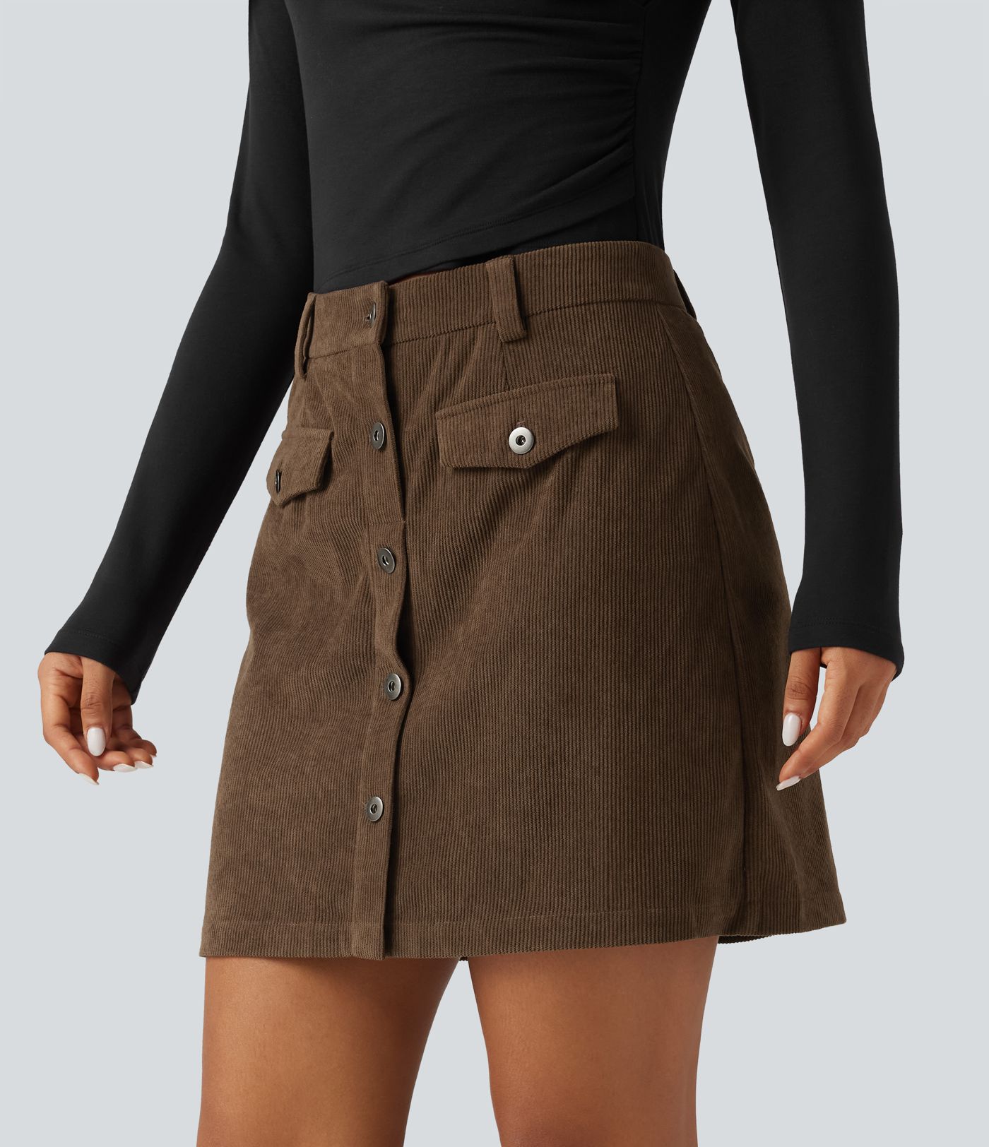 Jupe-short mini en velours côtelé taille haute coupe trapèze