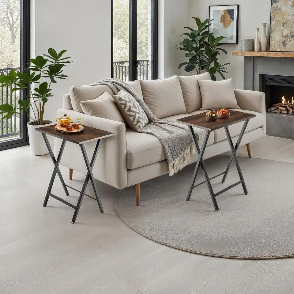 tectake Set van 2 bijzettafels Phoenix, Industrieel Hout Donker, Rustiek