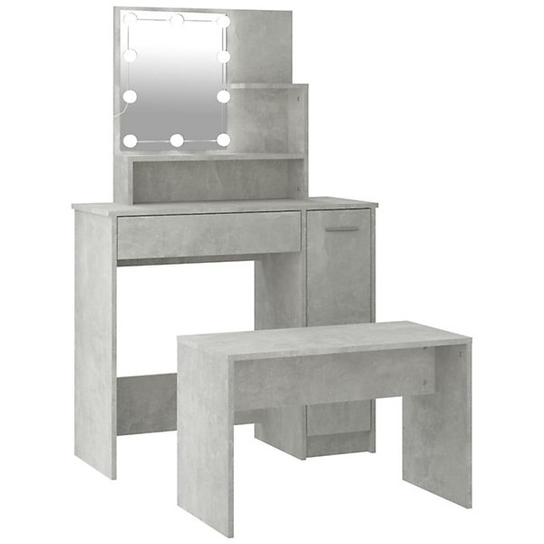 Ensemble de coiffeuse avec LED Gris béton Bois d ingénierie