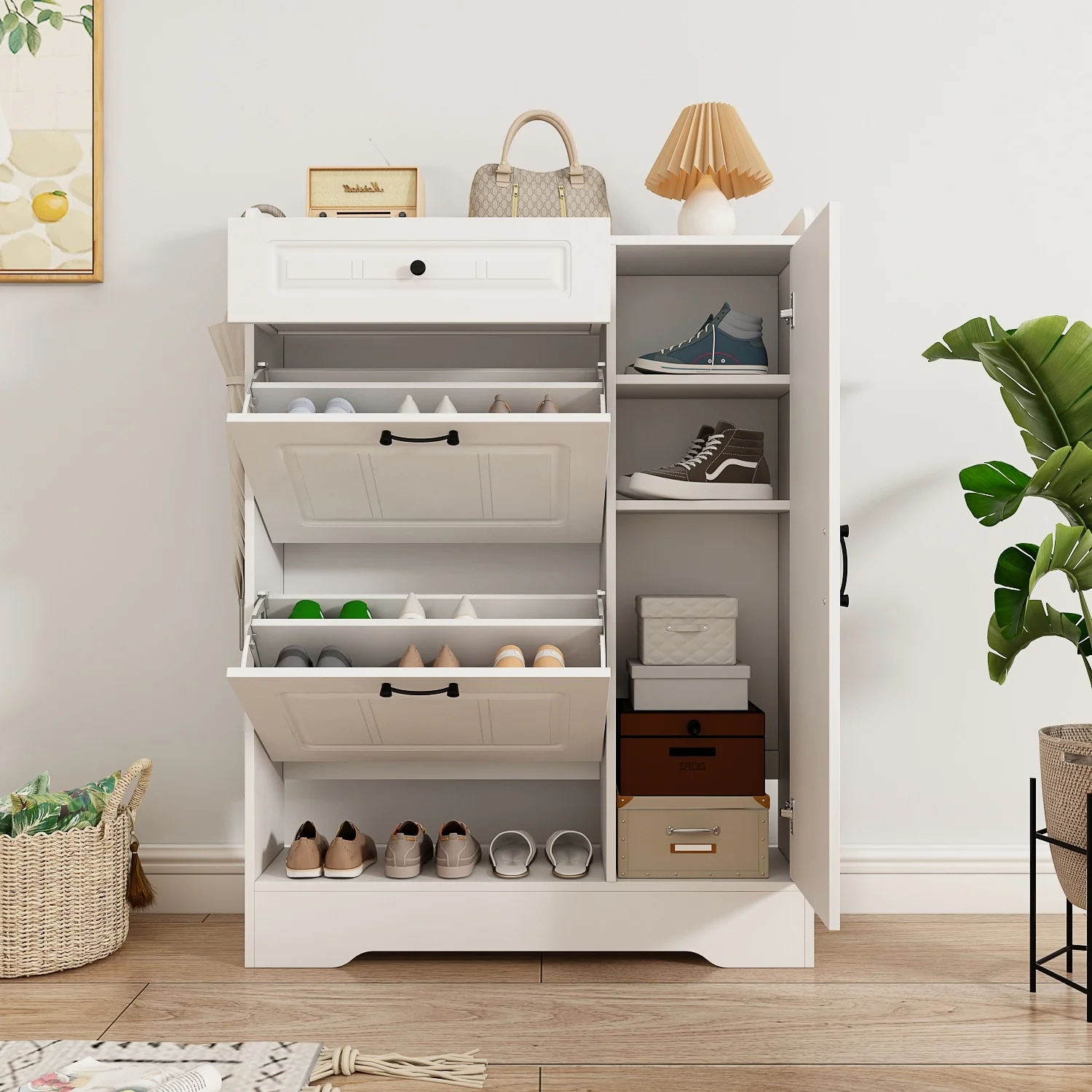 Shoe Cabinet with Door Drawers for 18 Pairs by Kerrogee