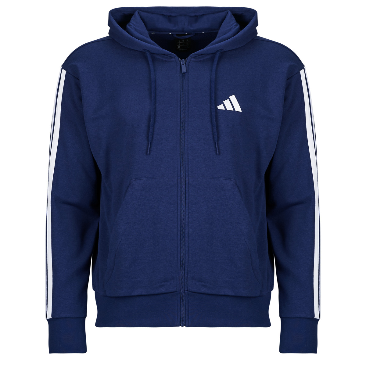 adidas - Essentials 3-Stripes French Terry Full-Zip Hoodie - Blue / White