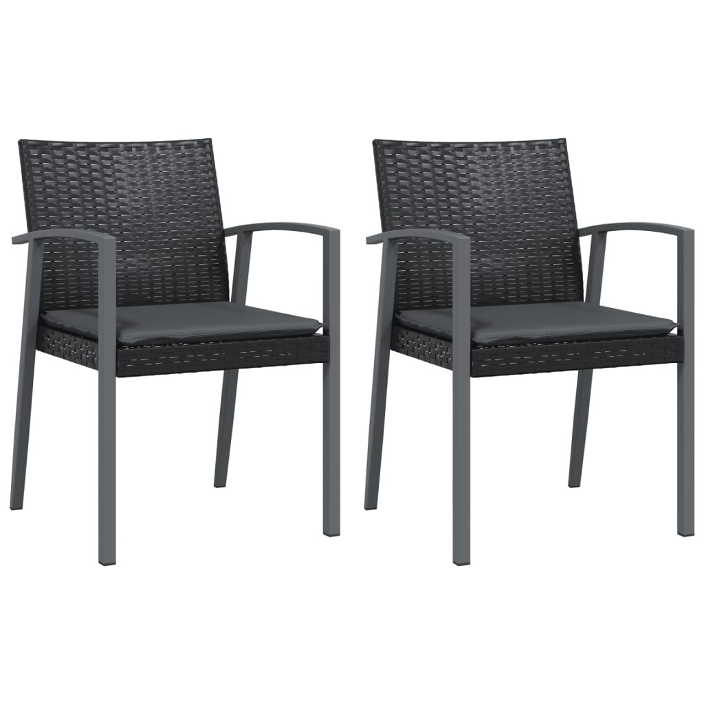 2x Krzesło Ogrodowe z Poduszkami Rattan Czarne Na Taras Balkon Ogród