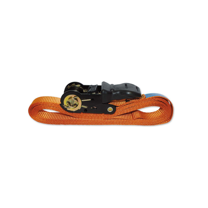 Sangle d'arrimage en polyester avec tendeur à cliquet orange 25 mm x 5 m CHAPUIS