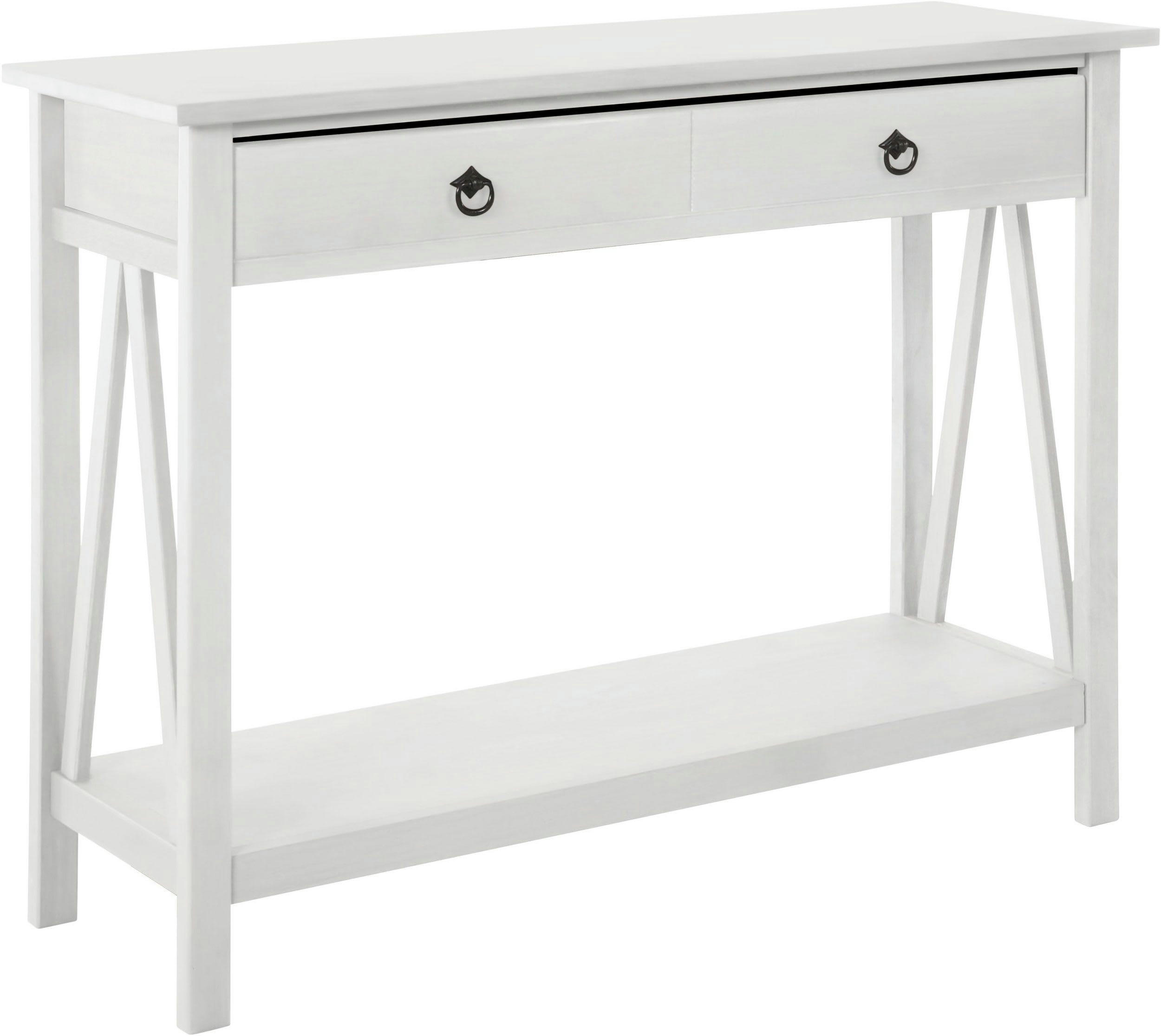 TITAN - Table console avec 1 tiroir en pin blanc