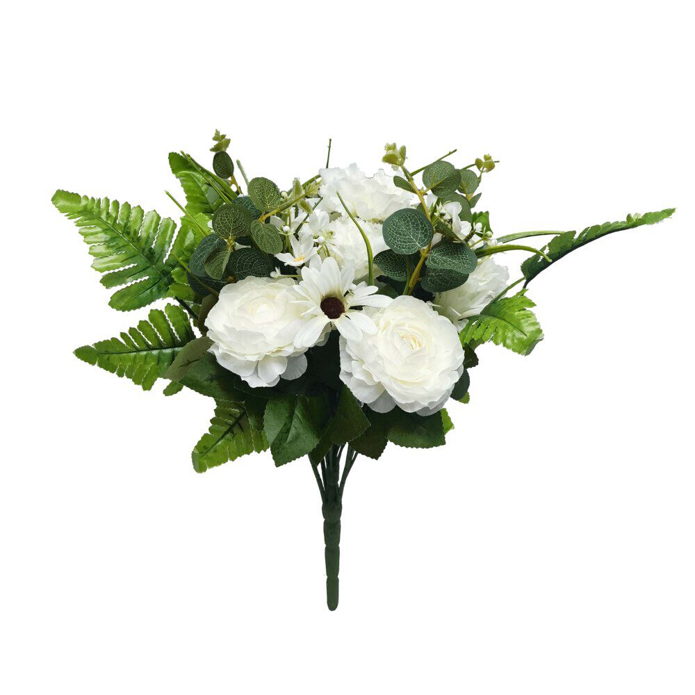 Fleur artificielle rose/oeillet/chrysanthème blanc 23 têtes