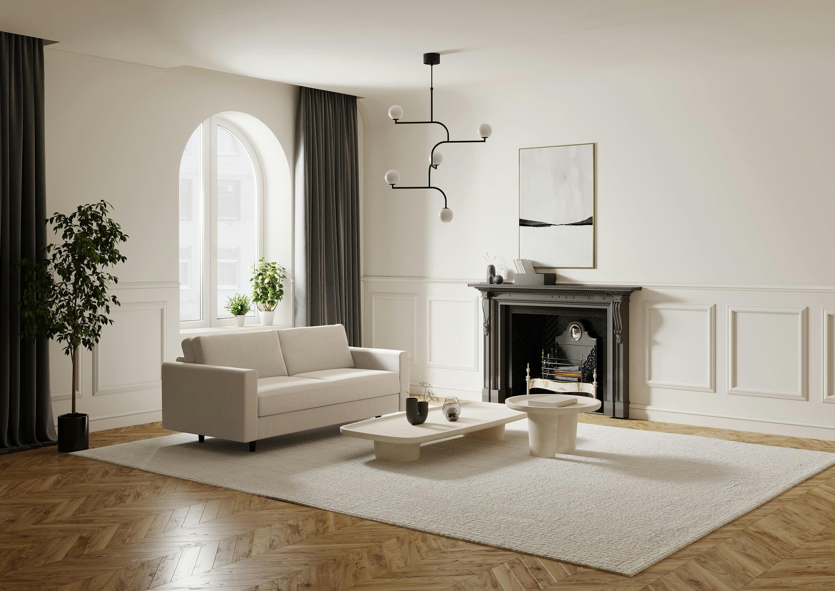 HAILIE JADE - Canapé convertible matelas tissu tramé beige 160cm