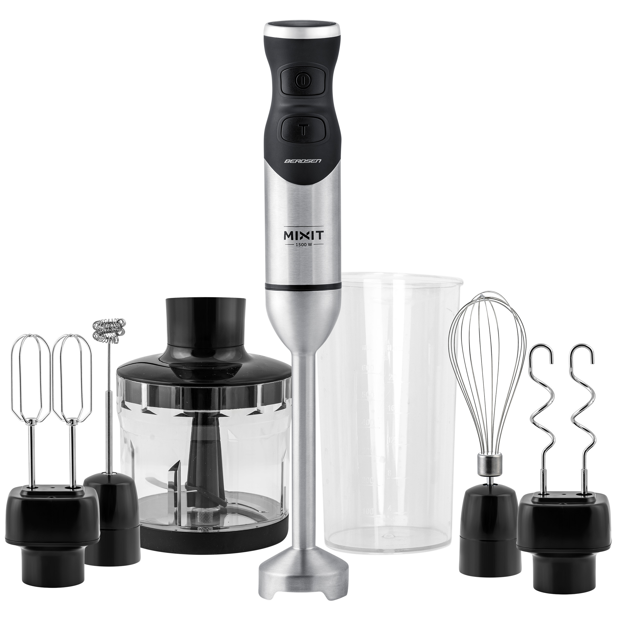 Blender ręczny 1500W czarny Berdsen wielofunkcyjny 6w1 tytanowe ostrza