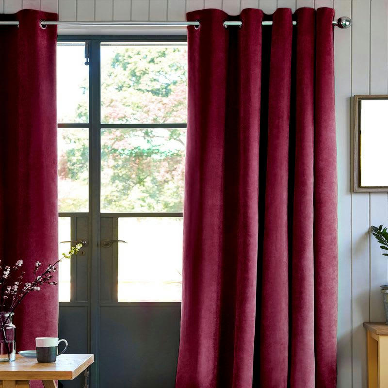 VELOURS - Rideau toucher velours rouge bourgogne 140x250