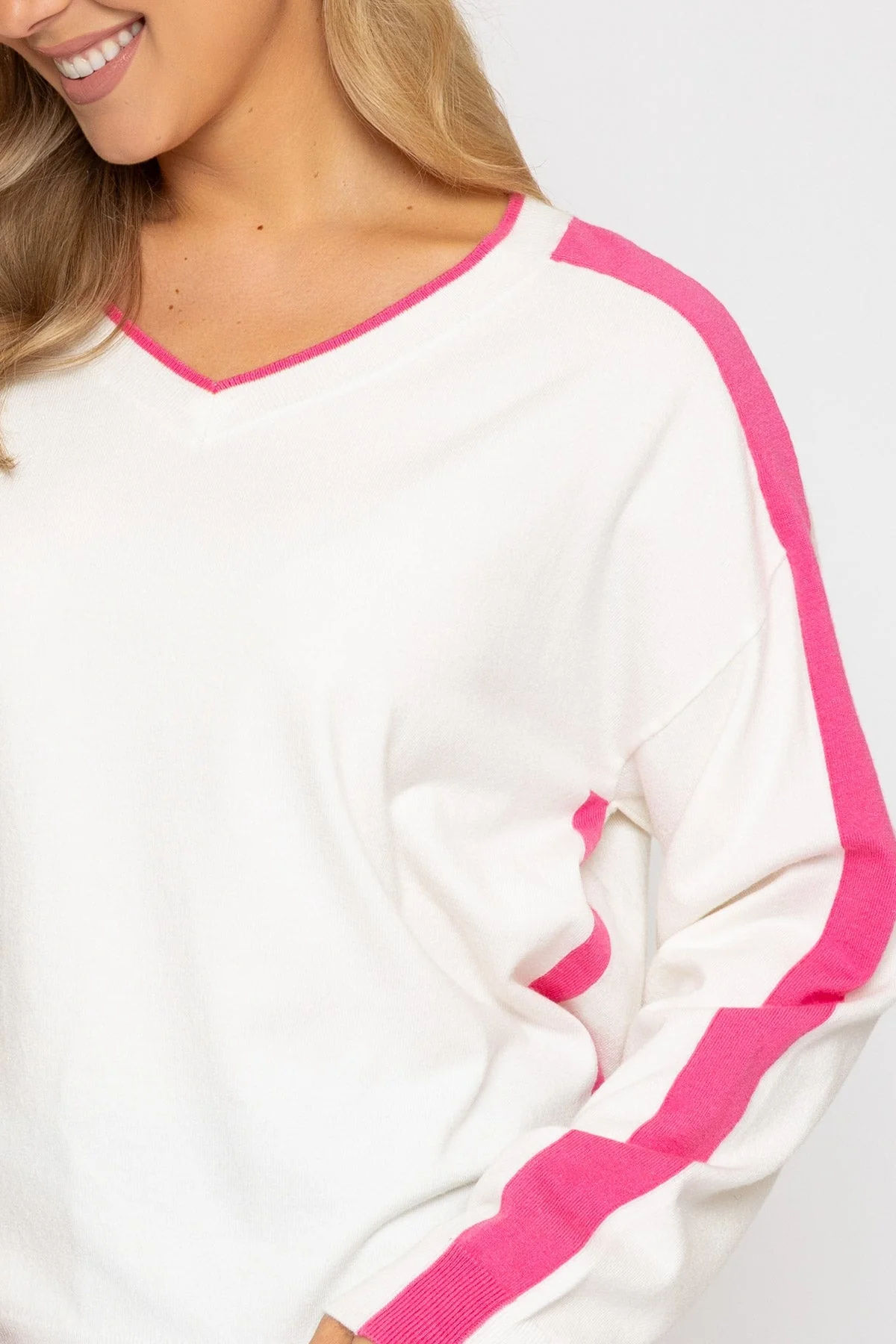 White Colour Block Knit Jumper