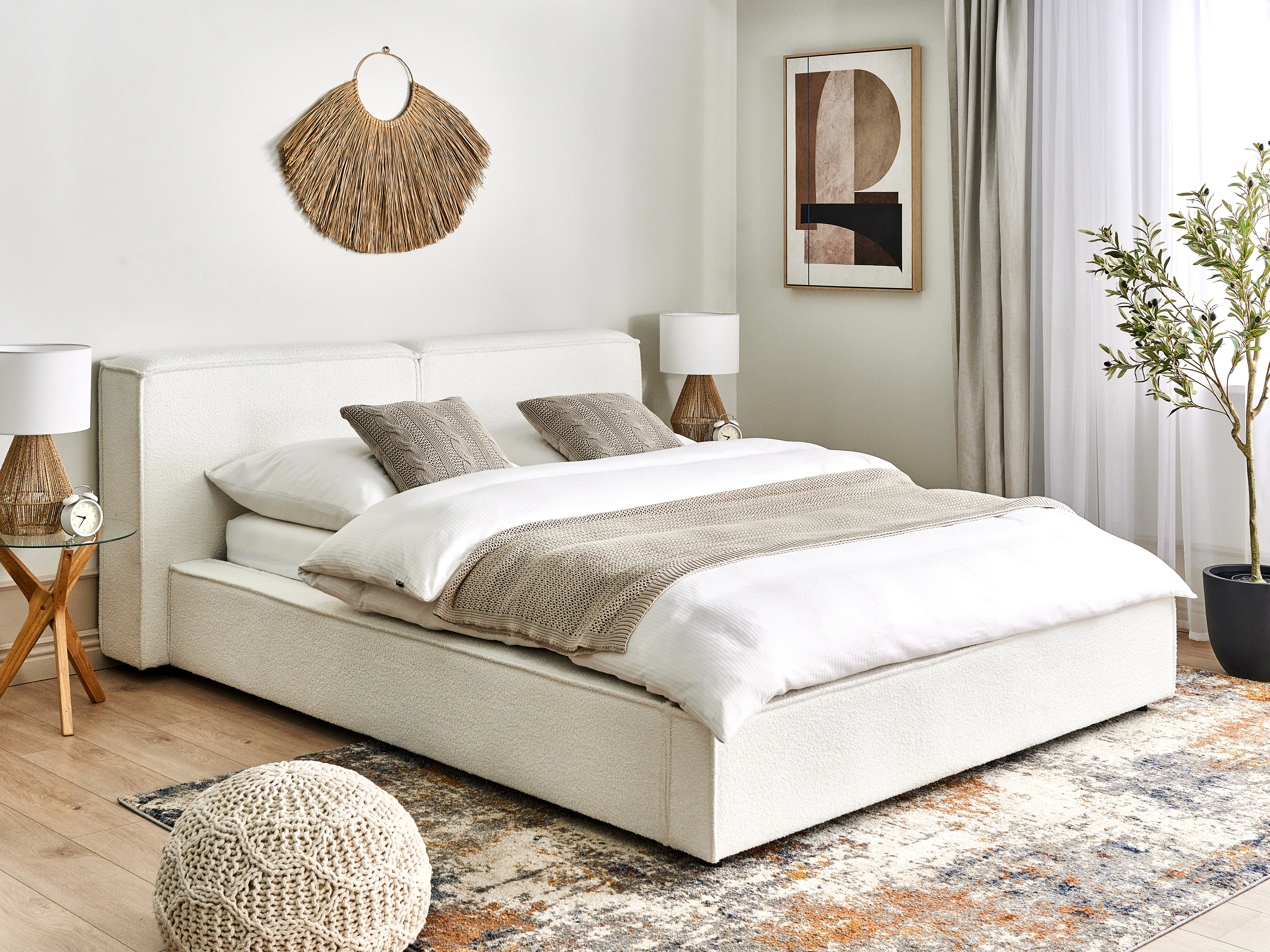 Bed Boucle LINARDS 160 x 200 cm (EU King Size) White