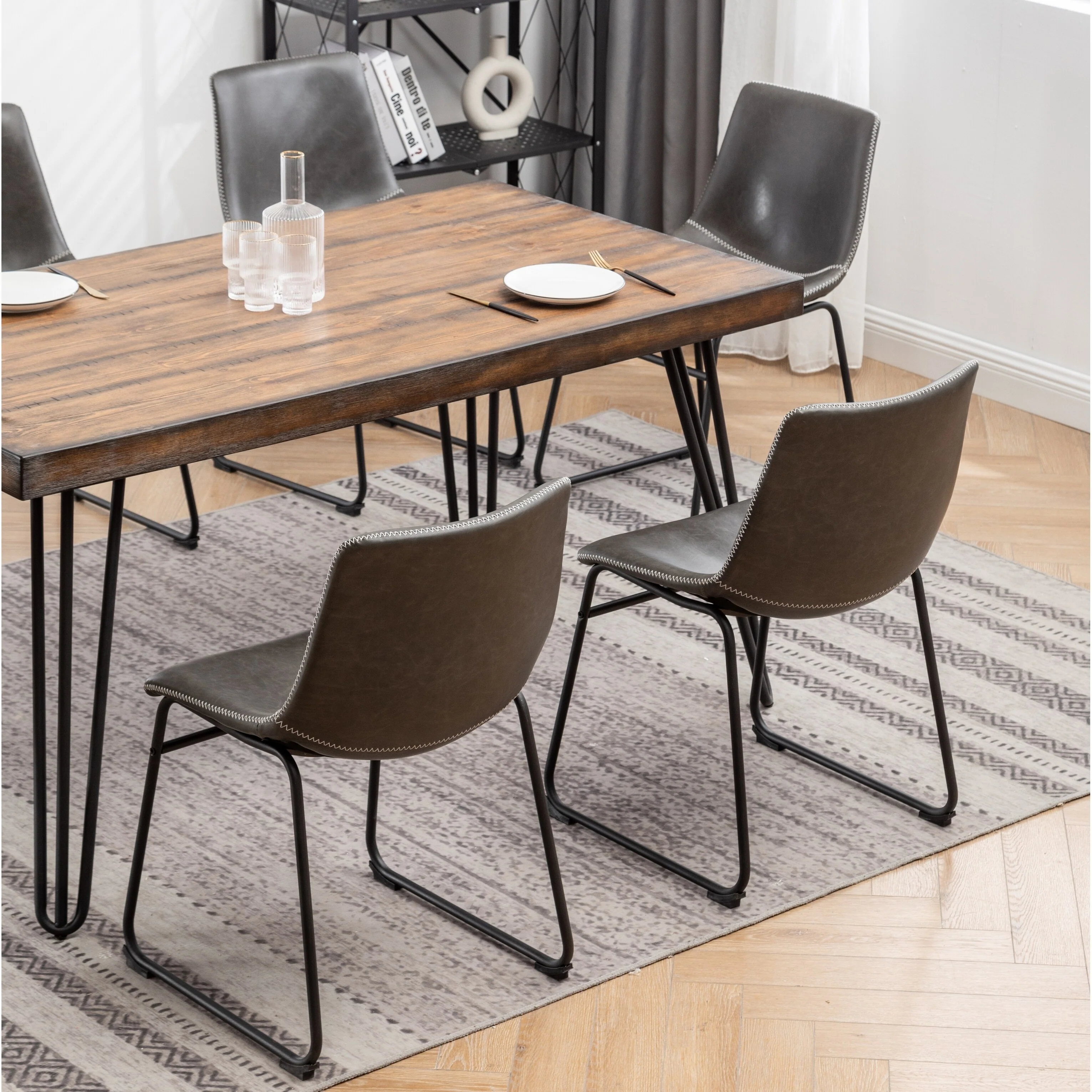 Roundhill Furniture Aryven Industrial 7-Piece Dining Set
