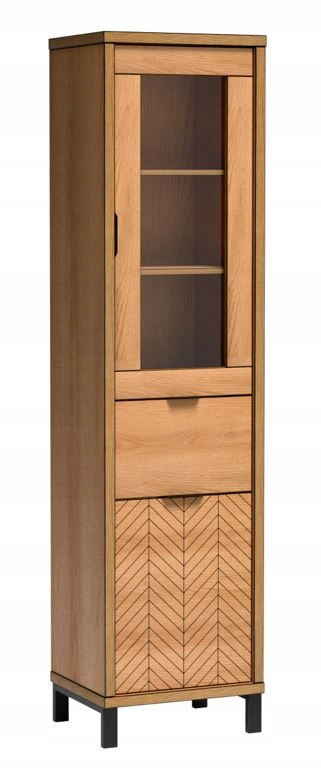 Dąb Karmel Witryna Wysoka 187 cm FONTI Wzór Jodełka Metal