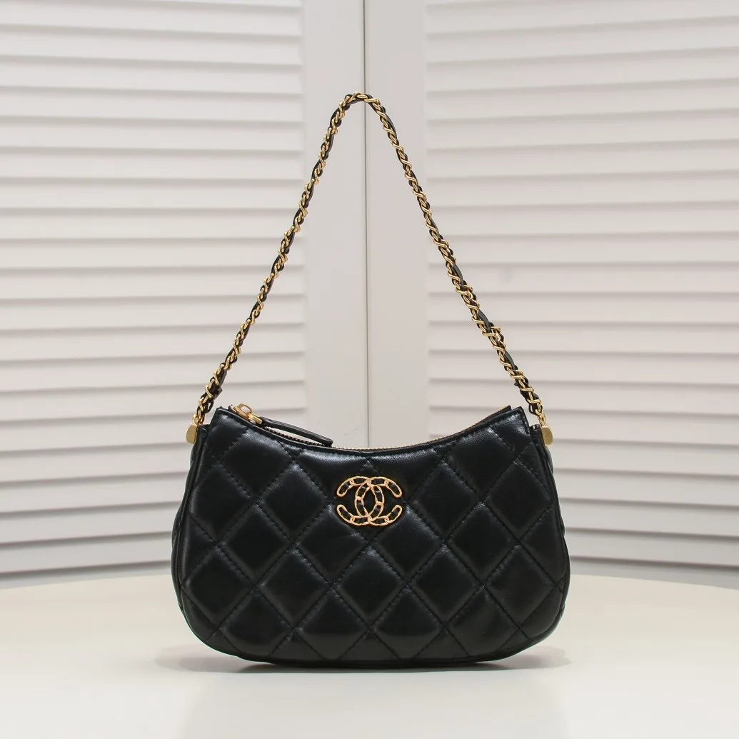 Chanel 23K Double C Hobo Chain Shoulder Bag Handbag