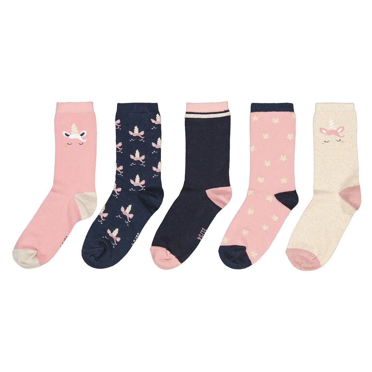 Lot de 5 paires de chaussettes, motif licorne