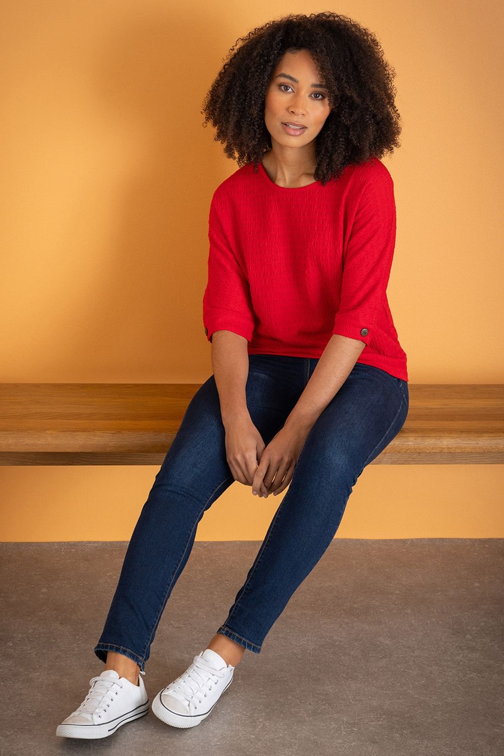 Klass. Textured Button Cuff Top