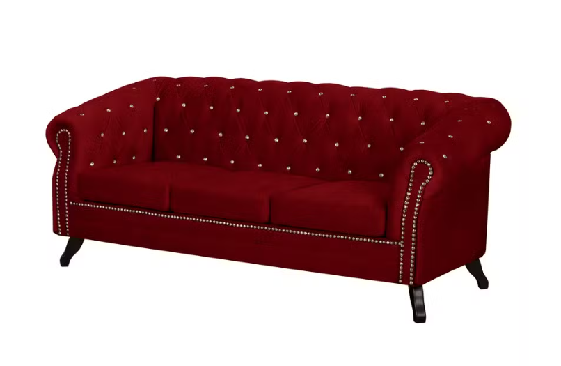 Ropez Sofa 3 Pikowana Glasgow kryształki welur czerwony