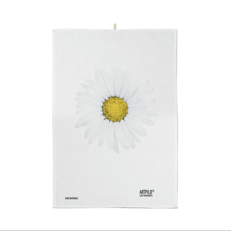 - Torchon fleur coton blanc