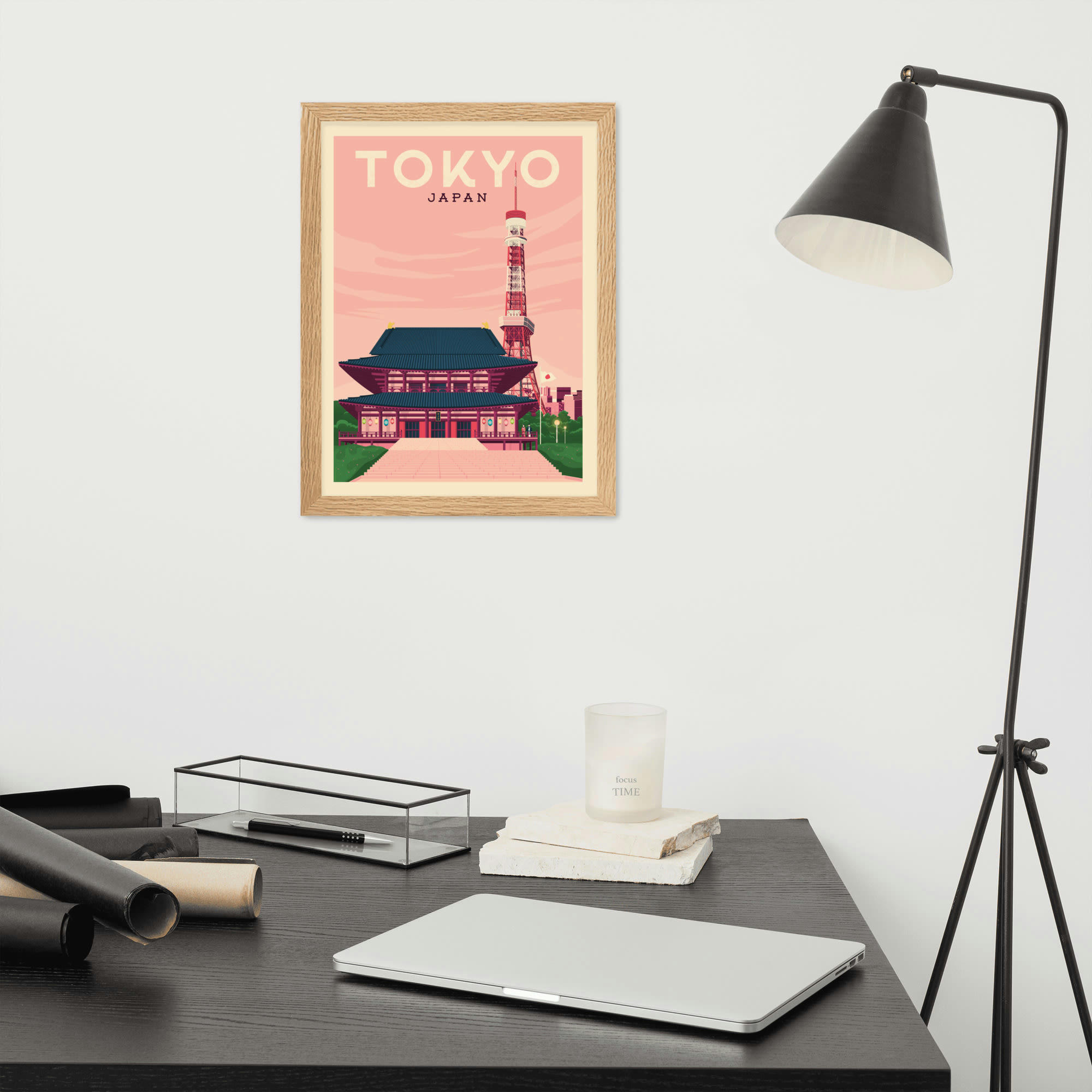 - Affiche Tokyo Japon avec Cadre (Bois) 21x29,7 cm
