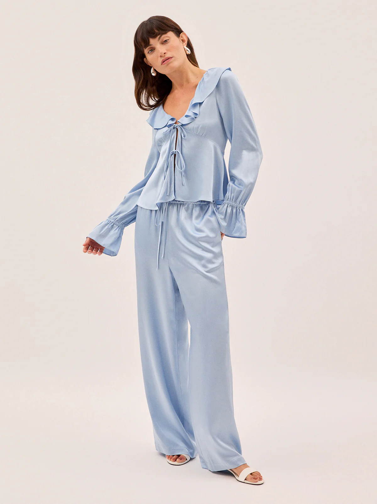 Margaret Powder Blue Satin Trousers