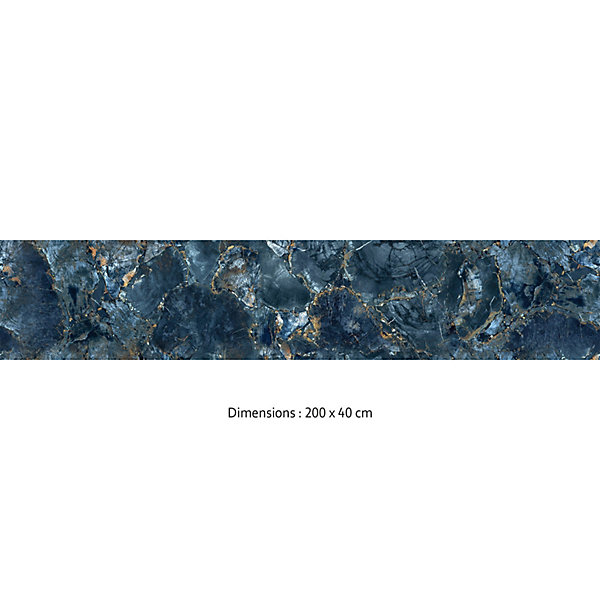 Crédence cuisine adhésive en vinyle imitation marbre bleu et or, 200 x 40 cm, design raccordable