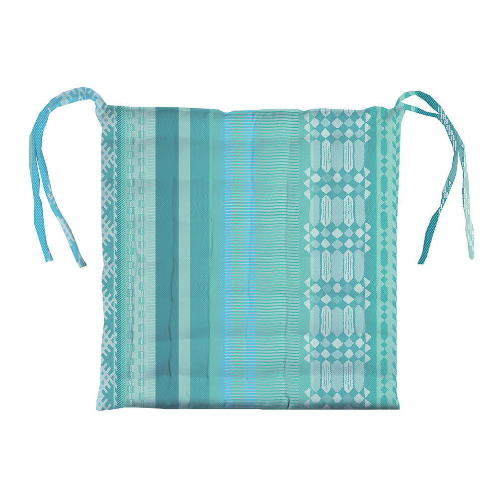 MILLE VERACRUZ AQUA - Galette de chaise enduit imperméable pur coton bleu 38X38