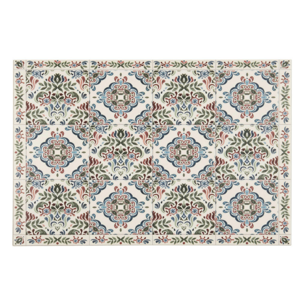 SINTRA - Set de table en vinyle blanc et multicolore motifs carreaux de ciment végétal 30x45